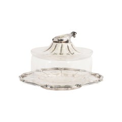 Victorian Sterling Silver and Glass Cow Butter Dish