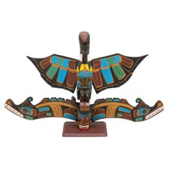 Raven, Sun and Sisiutl Model Totem by Jimmy Joseph