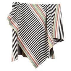 Handwoven Fine Cotton Throw in Black Stripes with Mulit-Color Trim, in Stock