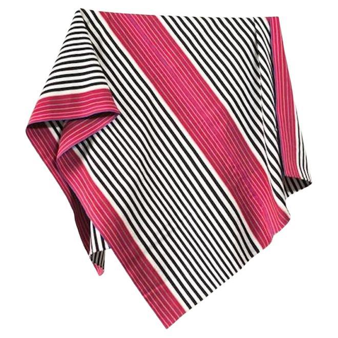 Sancri Cotton Throw - Handmade Mexican Black, White and Magenta Extended Blanket For Sale