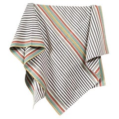 Handwoven Fine Cotton Throw in Grey Stripes and Multi-Color Trim, in Stock