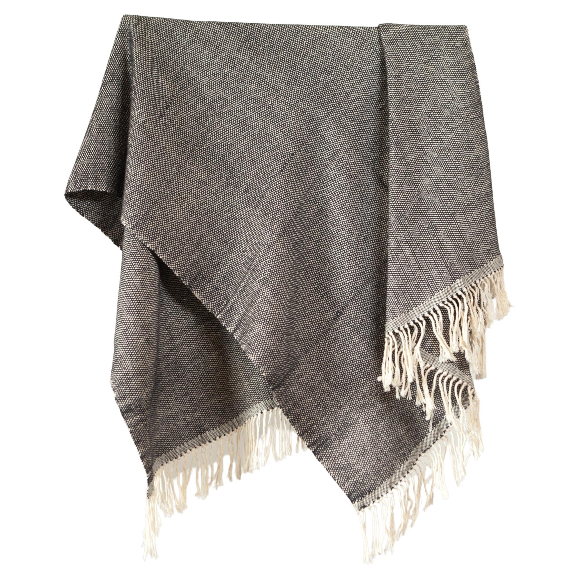 Handwoven Cotton Throw in Natural and Gray Check Weave, in Stock For Sale