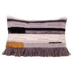 Handwoven New Boho Wool Throw Pillow in Ochre and Black with Fringe, in Stock