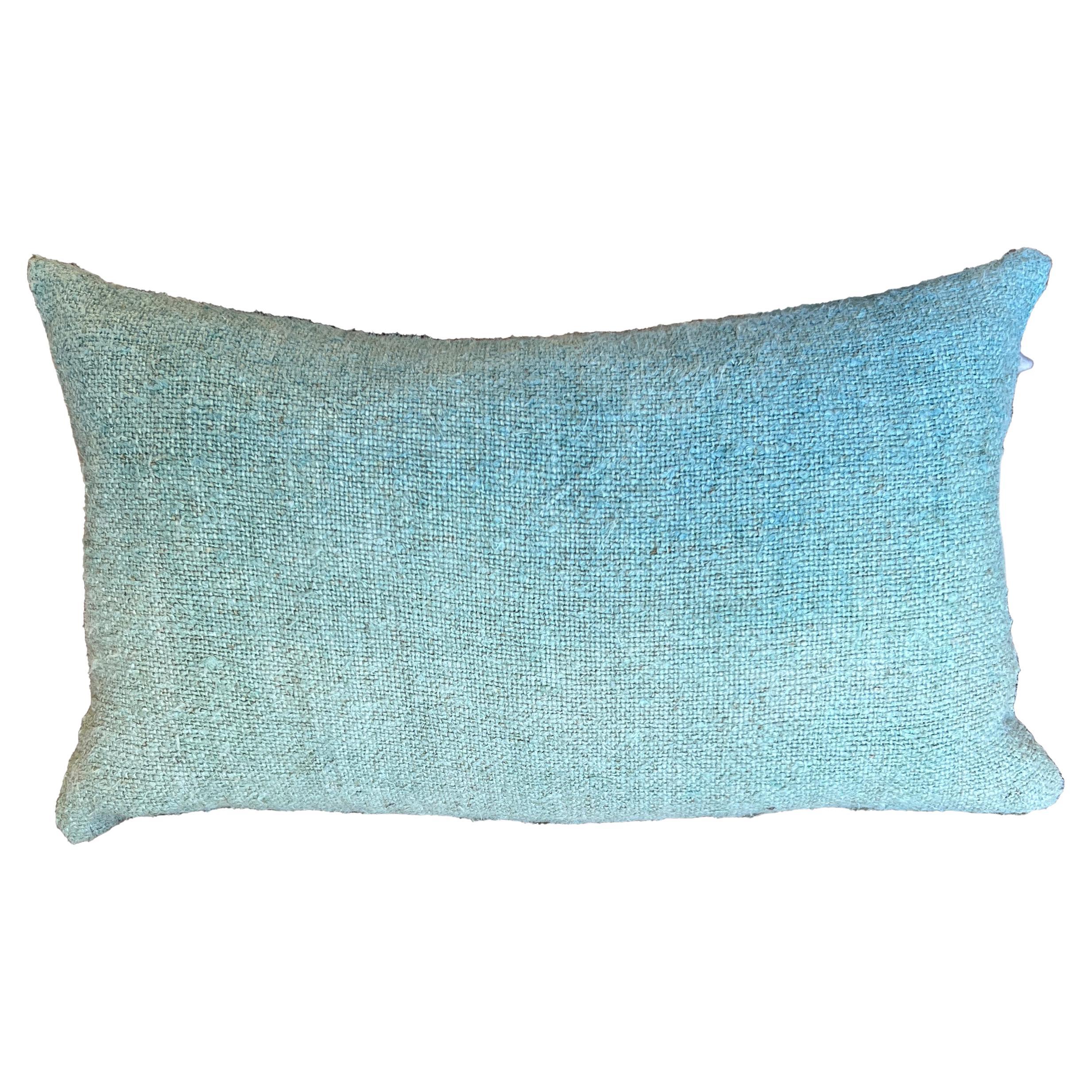 Hand Painted Vintage Linen Small Lumbar Pillow in Green Tones, in Stock