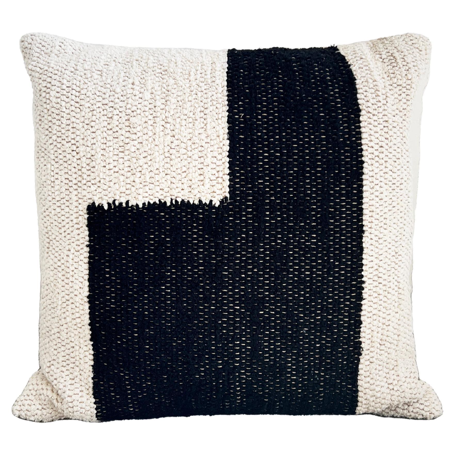 Casa Cubista Handwoven Cotton Black Step Pillow, in Stock For Sale