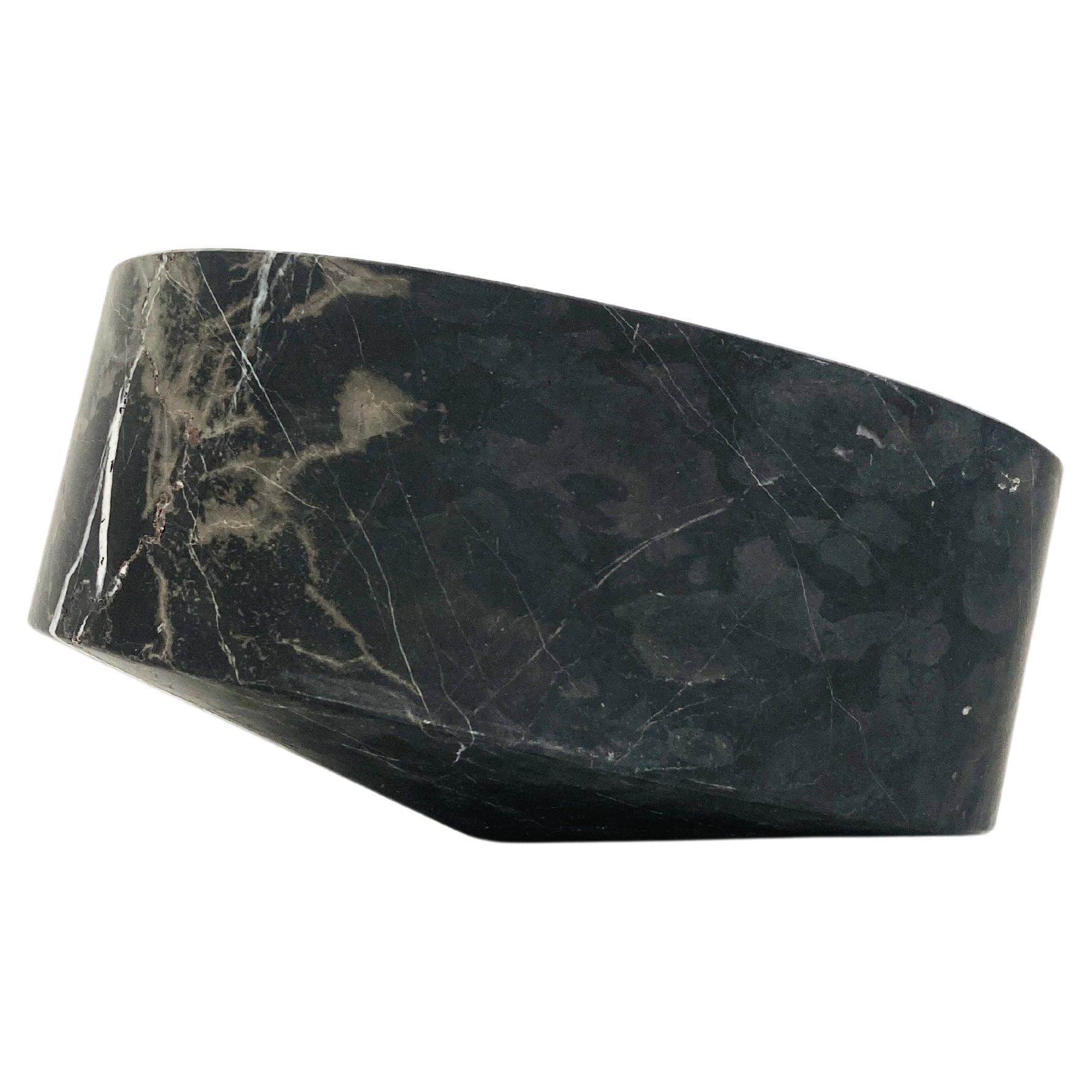 Artisanal Solid Black Marble Minimalist Talayot Bowl, Large, in Stock For Sale