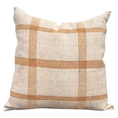 Matilde Mustard Checkered Square Throw Pillow made from Vintage Linen