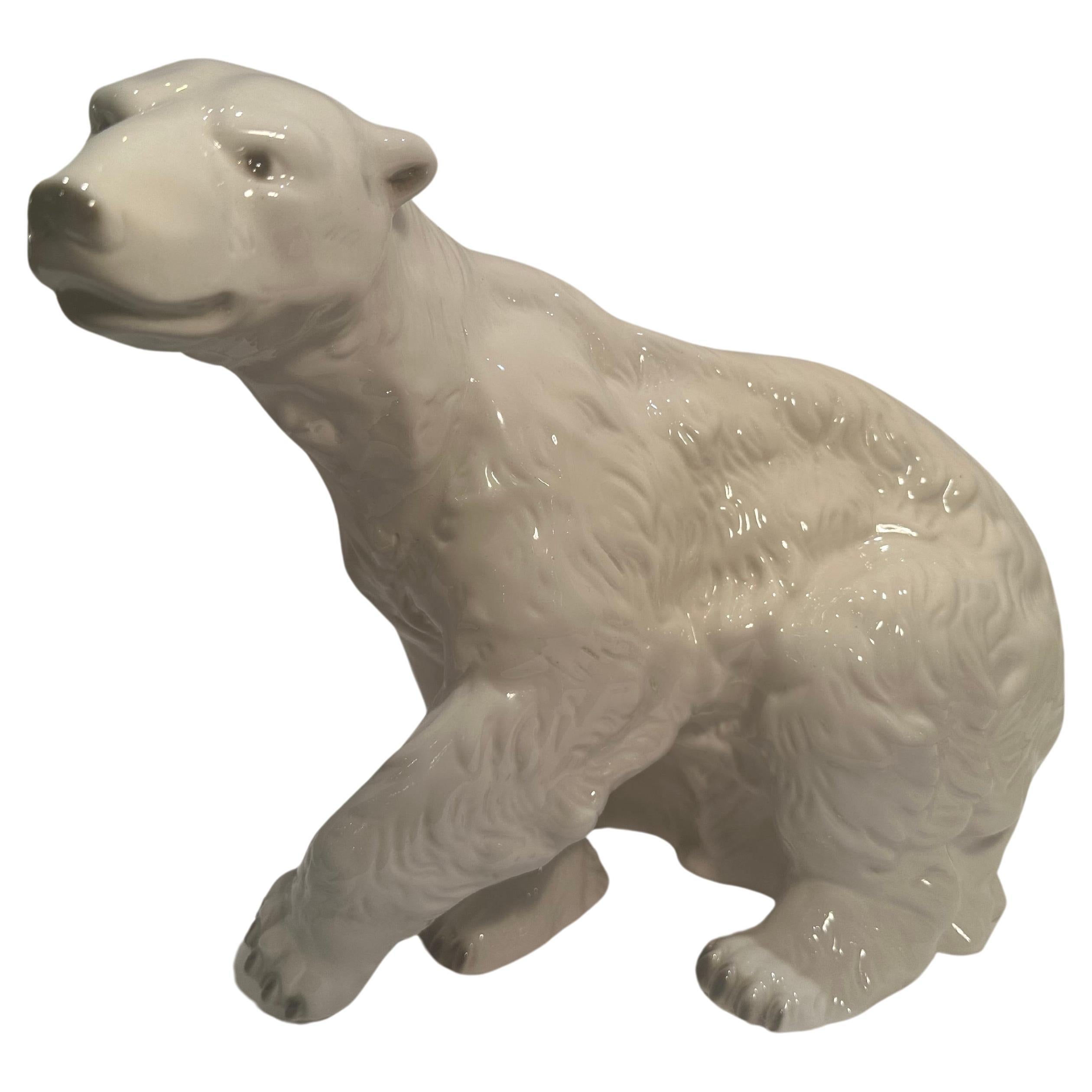 Large Royal Dux Hand Made and Painted Porcelain Polar Bear