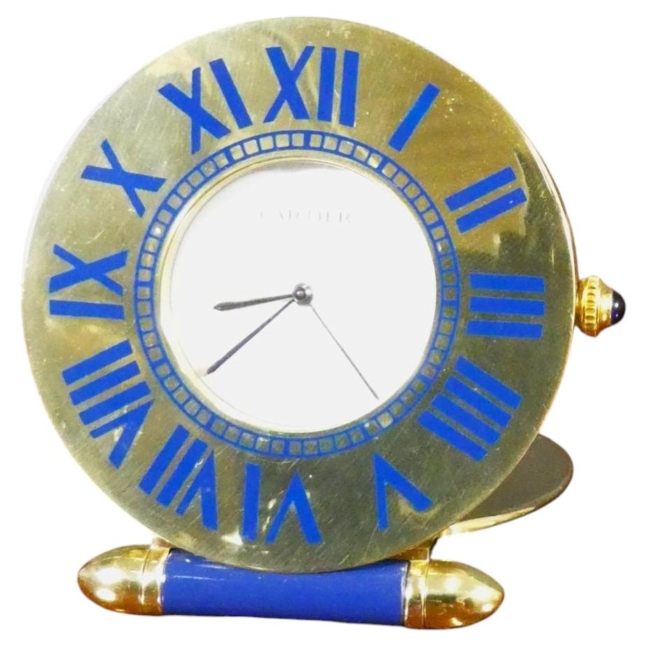 Pre-owned Cartier 18c Gold Plated Travel Alarm Clock In Gray
