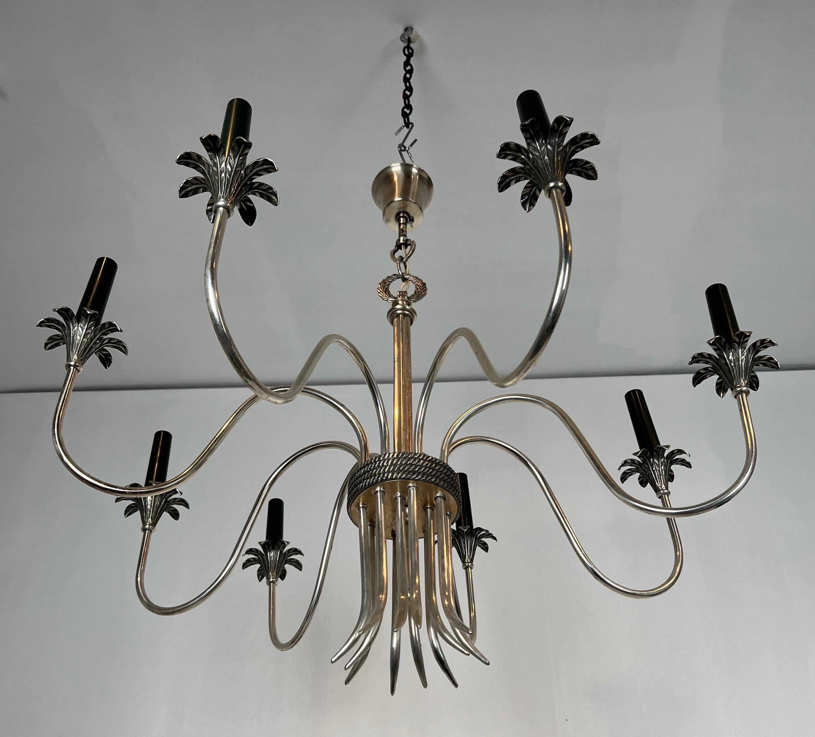 Lampadario in metallo argentato in stile neoclassico di Maison Charles in vendita 5