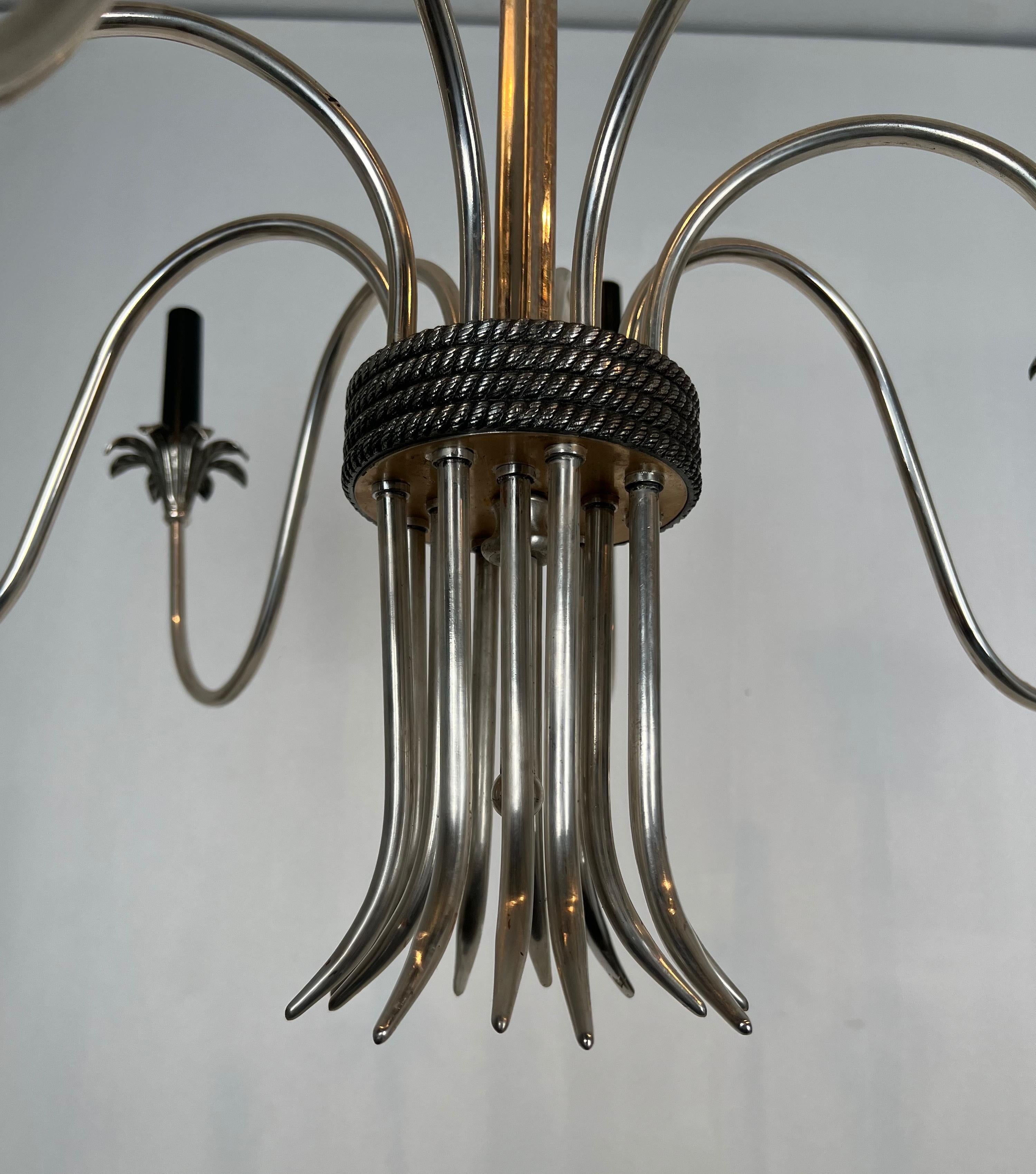 Lampadario in metallo argentato in stile neoclassico di Maison Charles in vendita 3