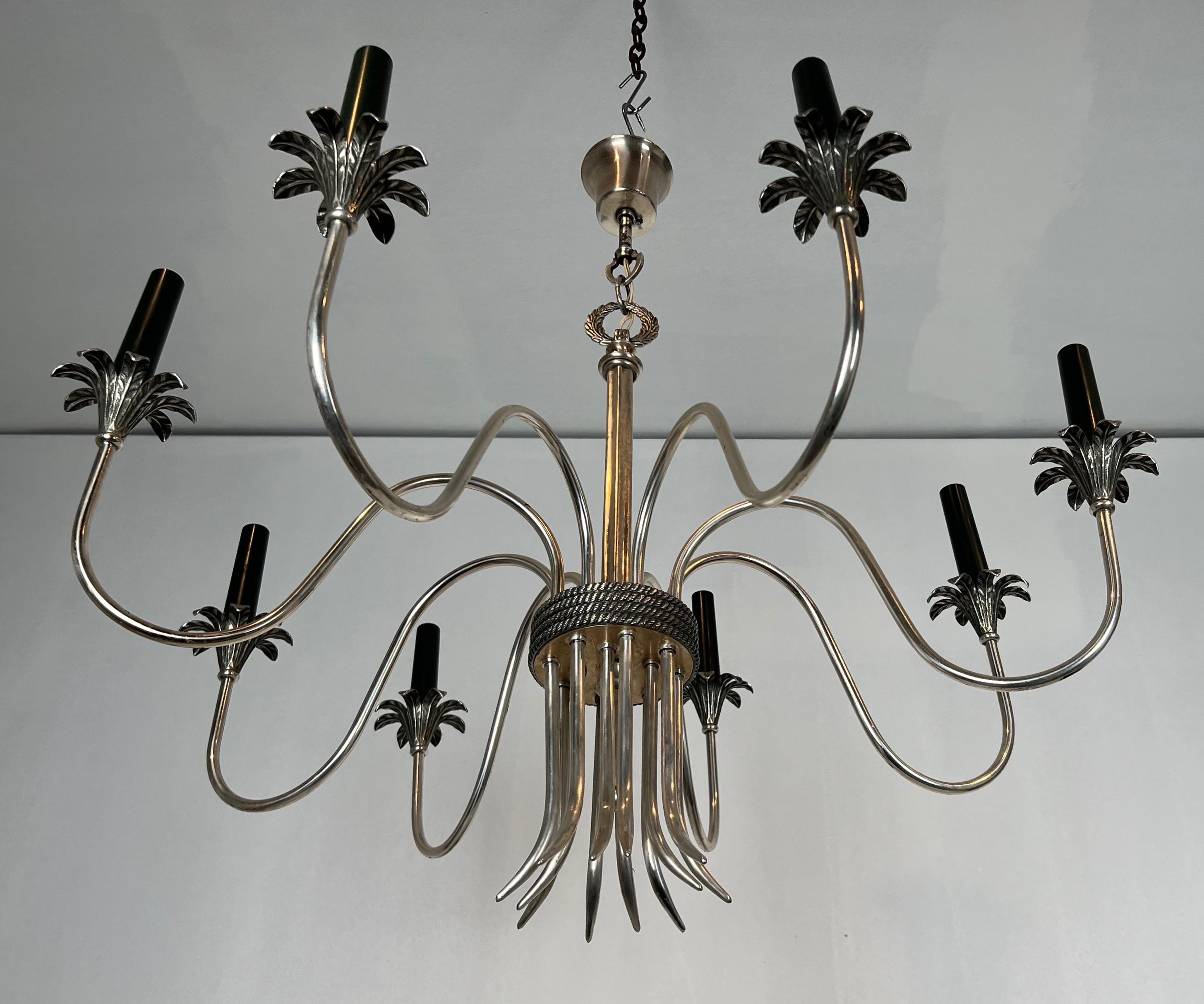 Lampadario in metallo argentato in stile neoclassico di Maison Charles in vendita 8