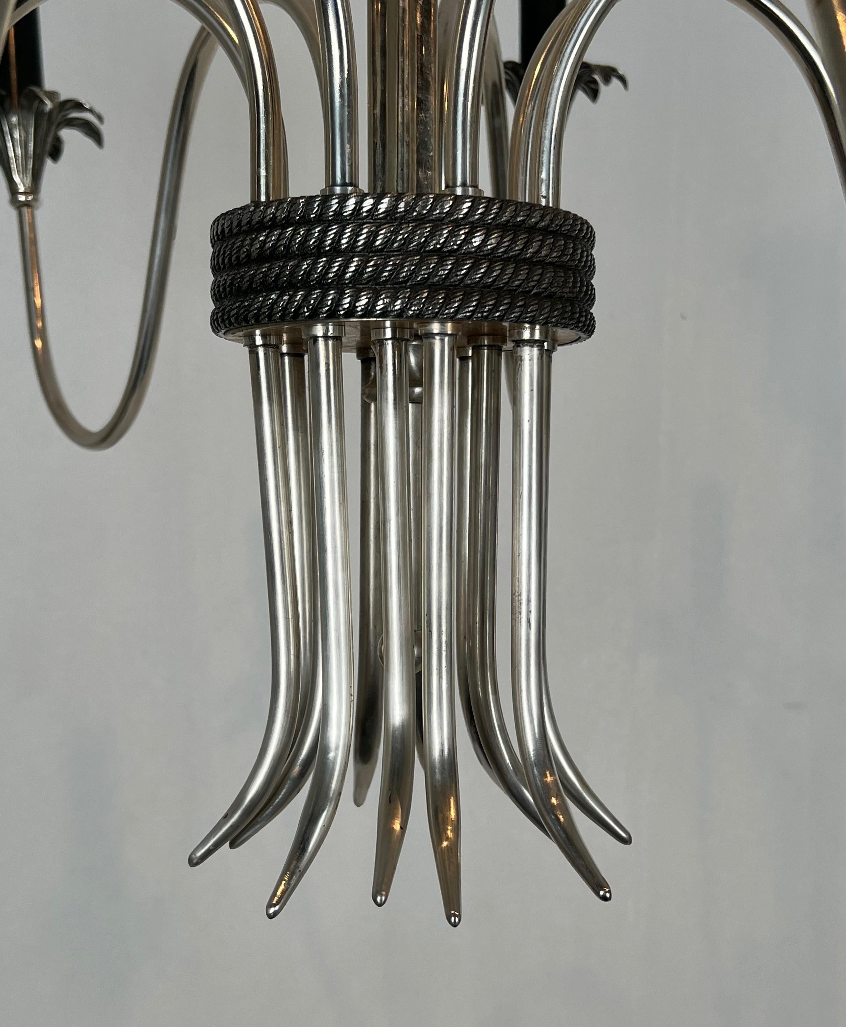 Lampadario in metallo argentato in stile neoclassico di Maison Charles in vendita 11