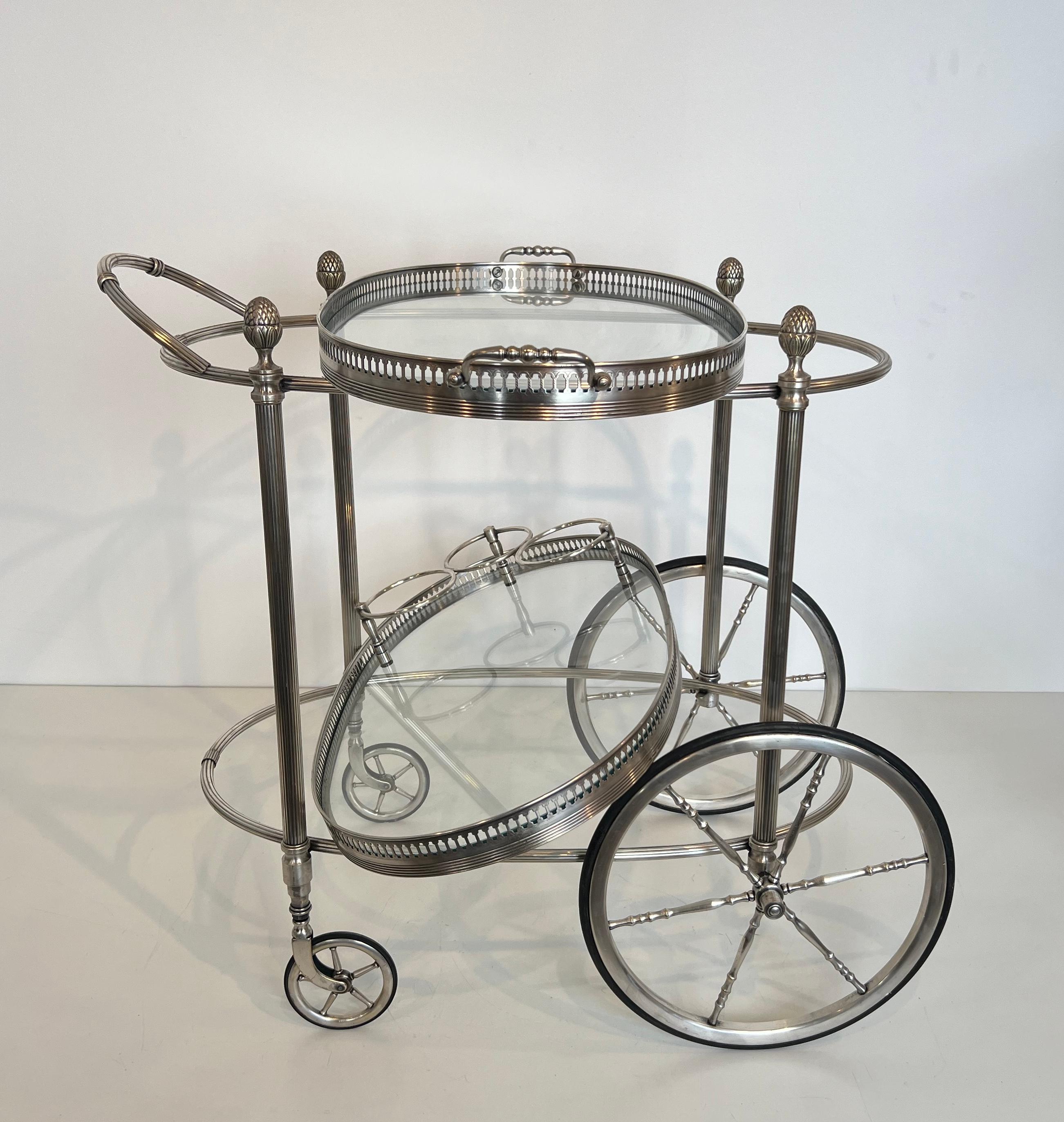 Neoclassical Oval Silvered Brass Drinks Trolley by Maison Bagués For Sale