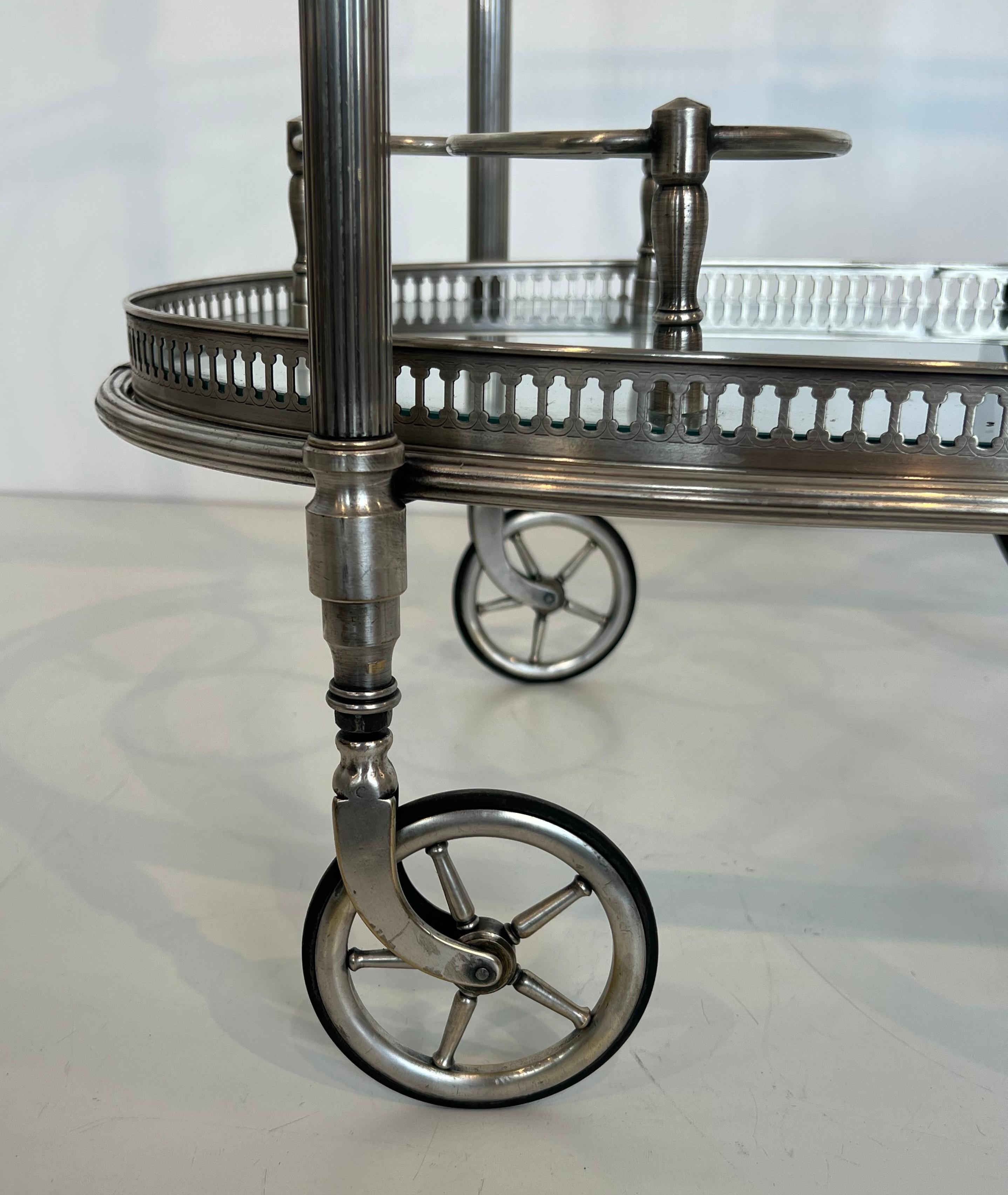 Mid-20th Century Oval Silvered Brass Drinks Trolley by Maison Bagués For Sale