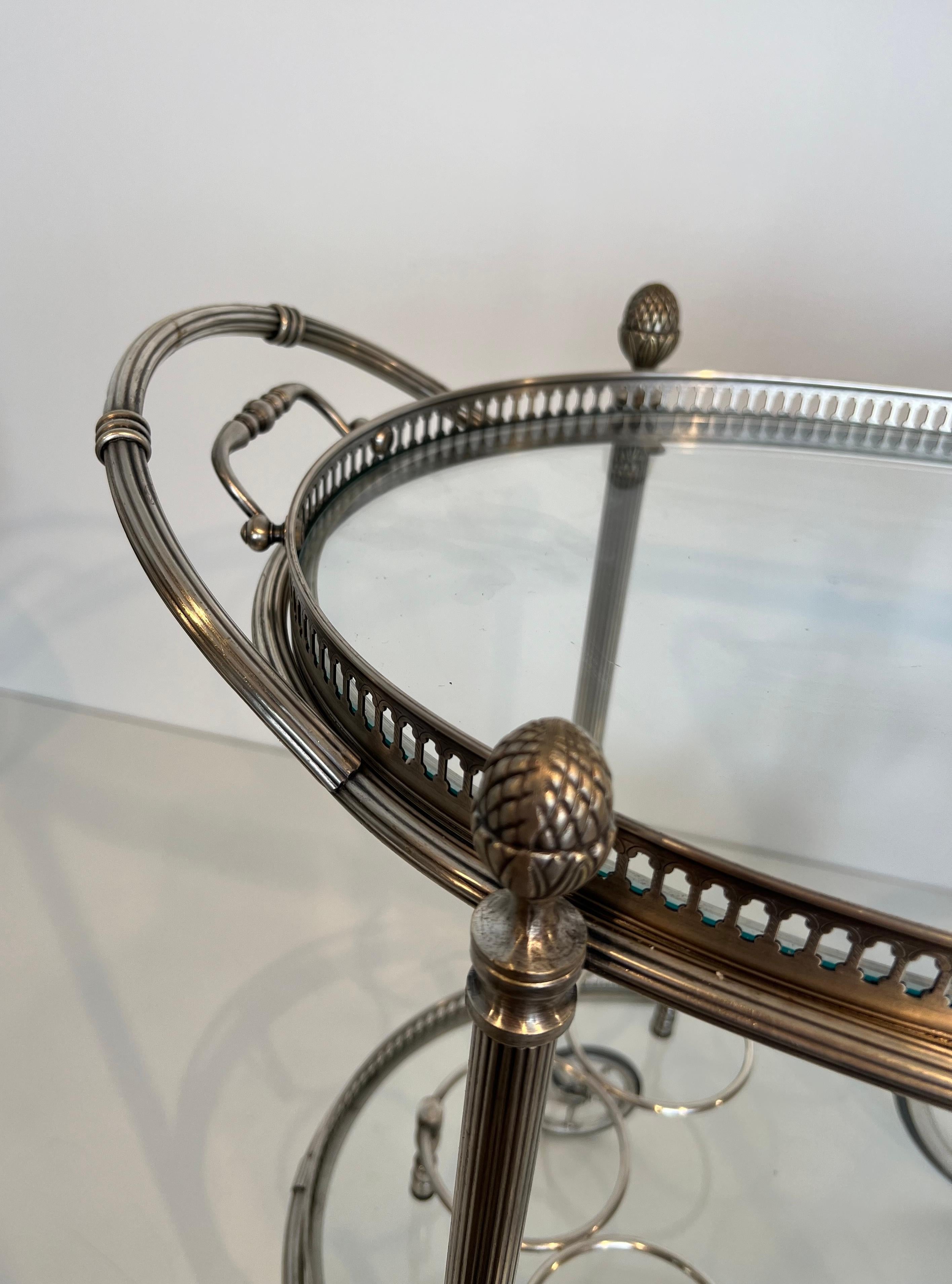 French Oval Silvered Brass Drinks Trolley by Maison Bagués For Sale