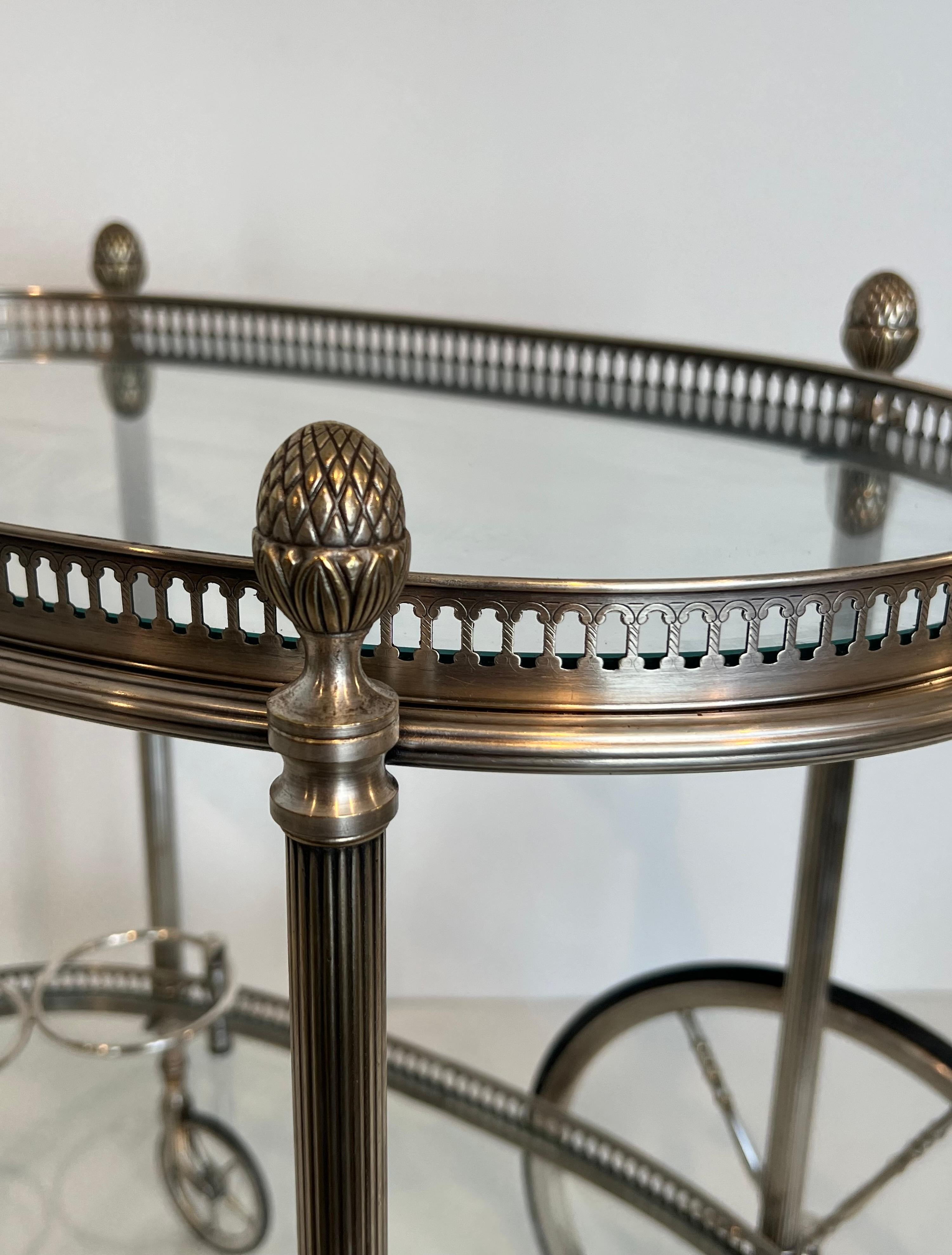 Oval Silvered Brass Drinks Trolley by Maison Bagués For Sale 3