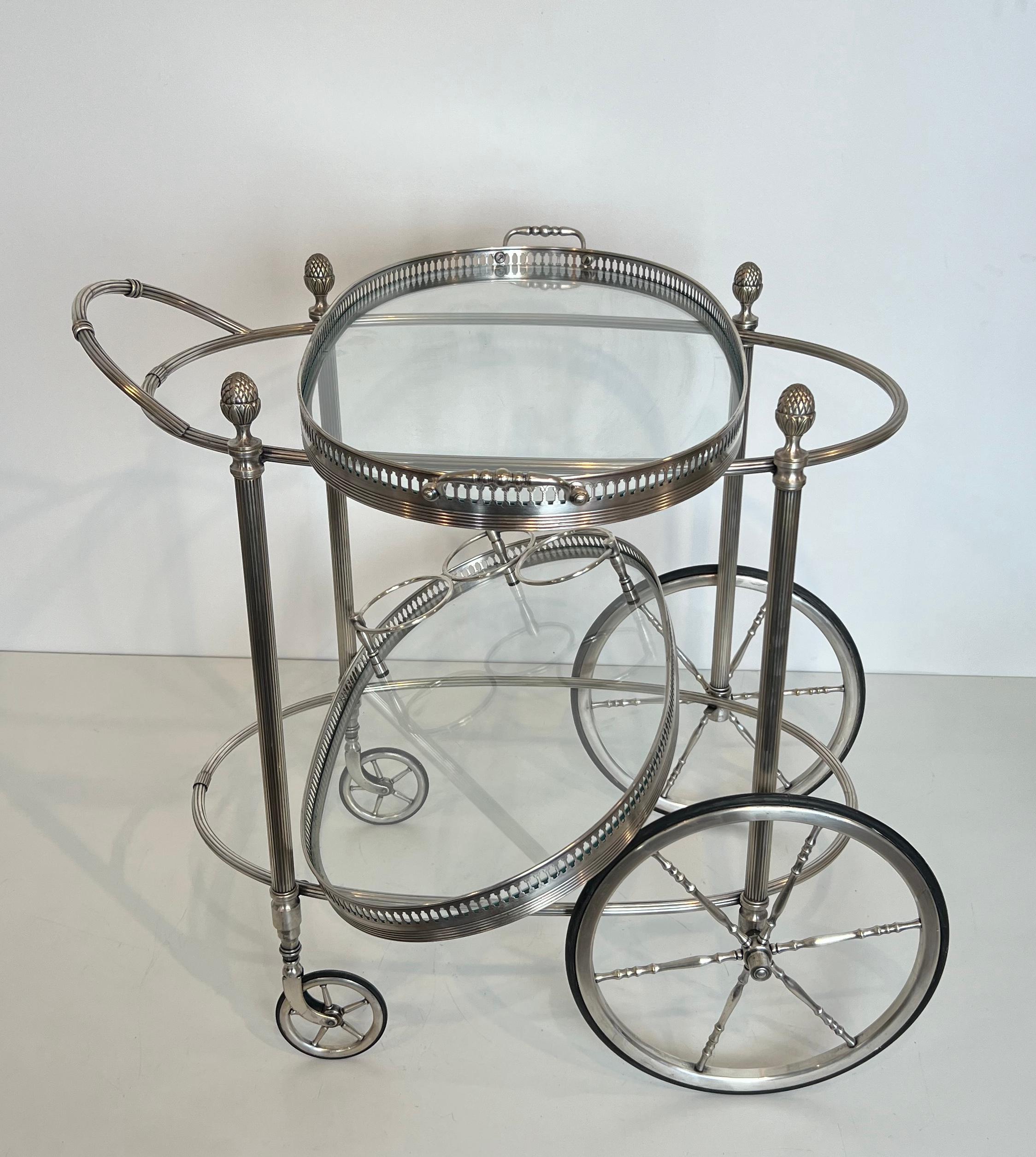 Oval Silvered Brass Drinks Trolley by Maison Bagués For Sale 7