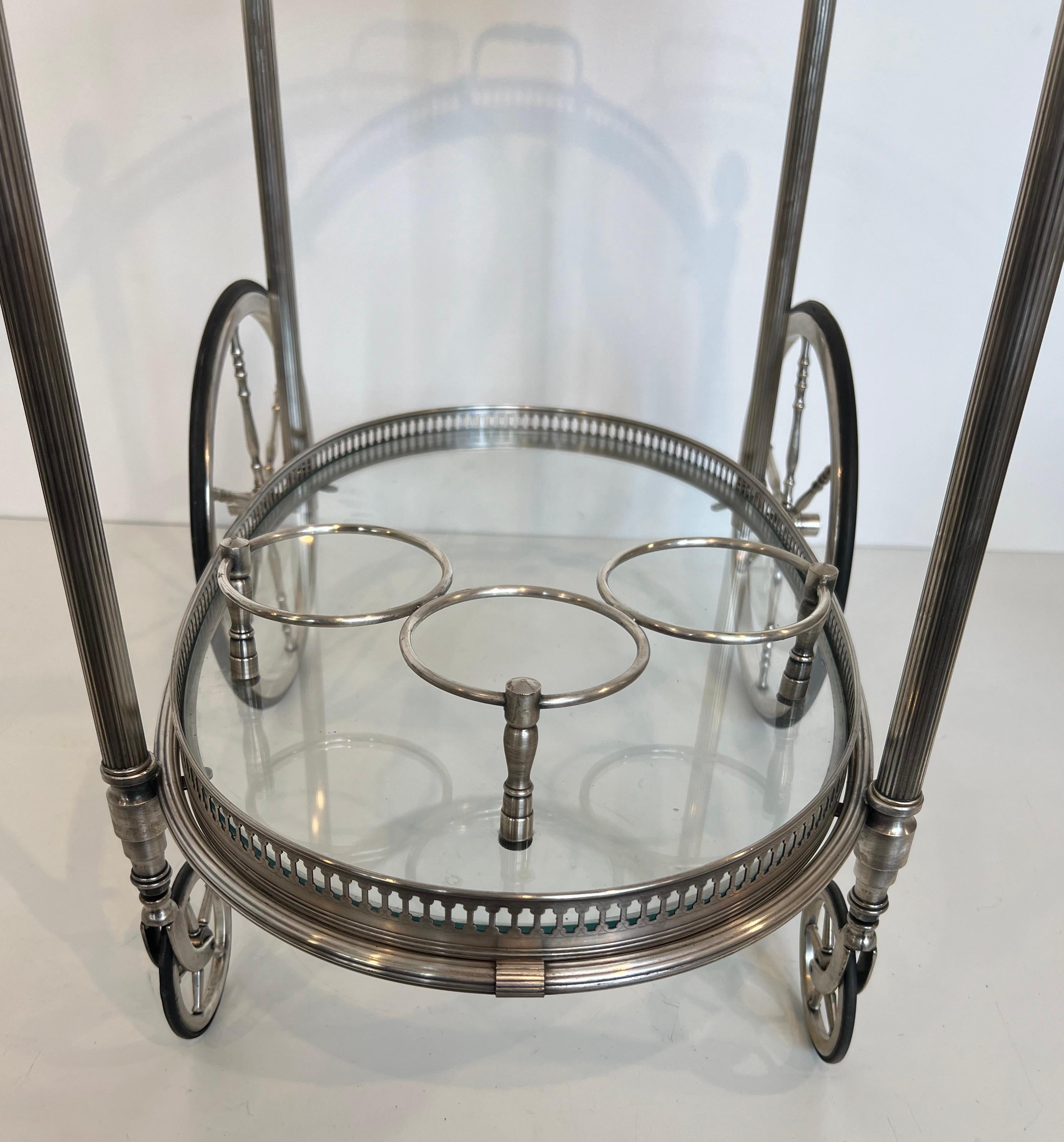 Oval Silvered Brass Drinks Trolley by Maison Bagués For Sale 4