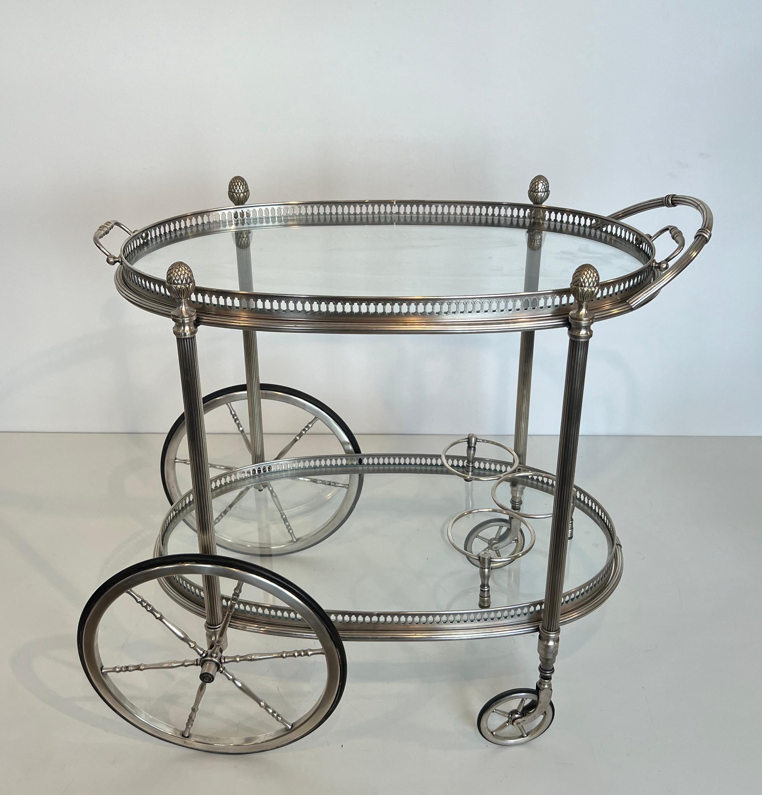 Oval Silvered Brass Drinks Trolley by Maison Bagués For Sale 6