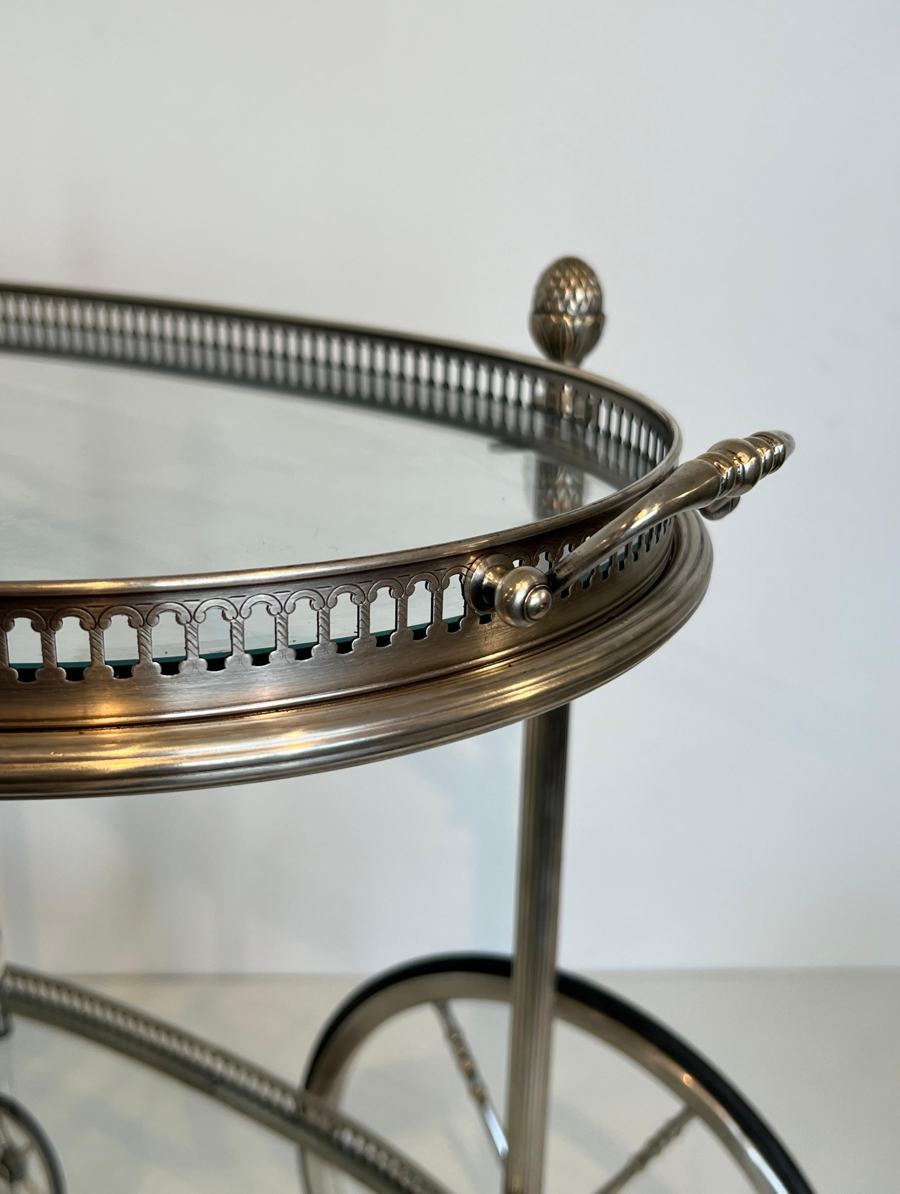 Oval Silvered Brass Drinks Trolley by Maison Bagués For Sale 8