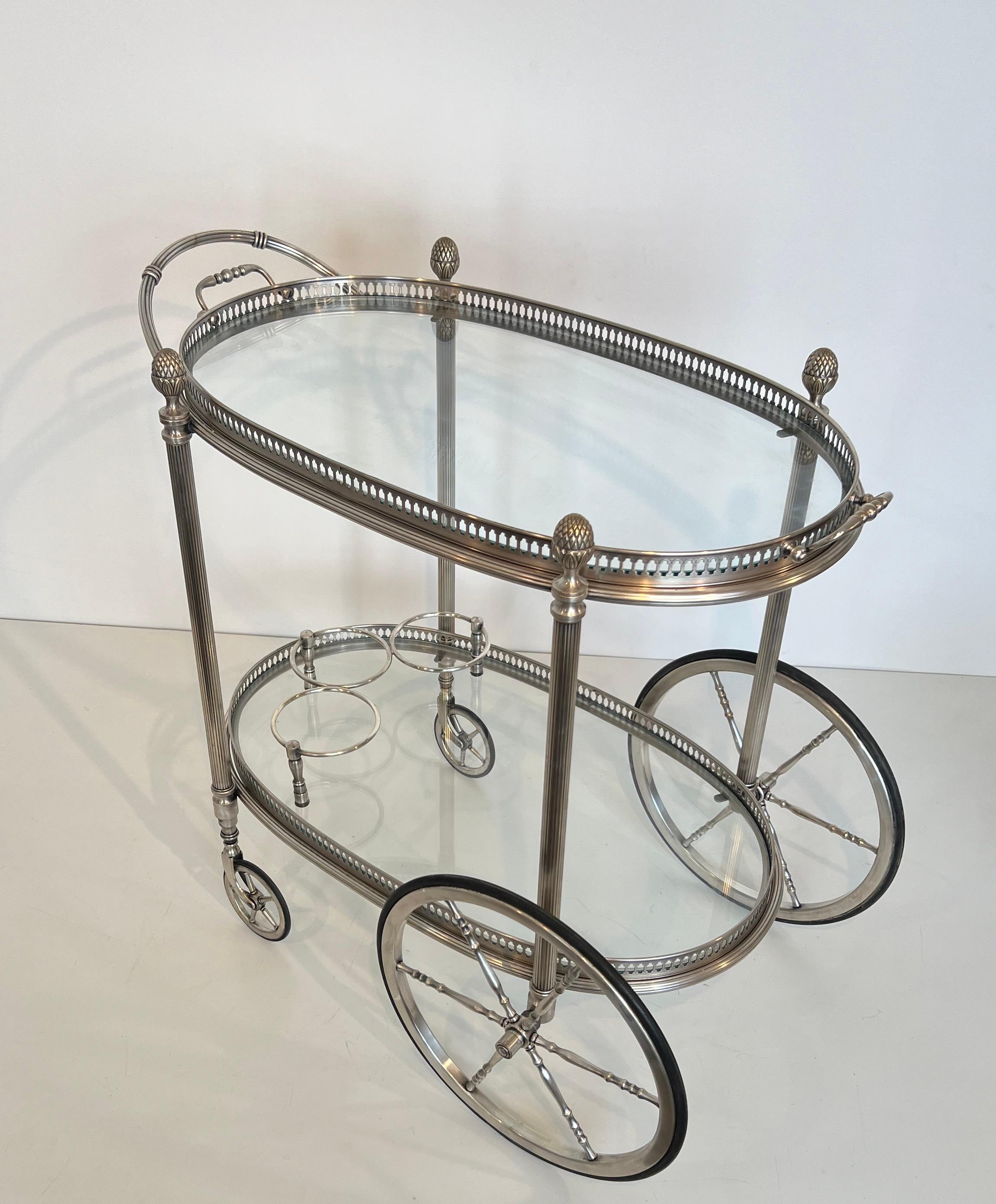 Oval Silvered Brass Drinks Trolley by Maison Bagués For Sale 14