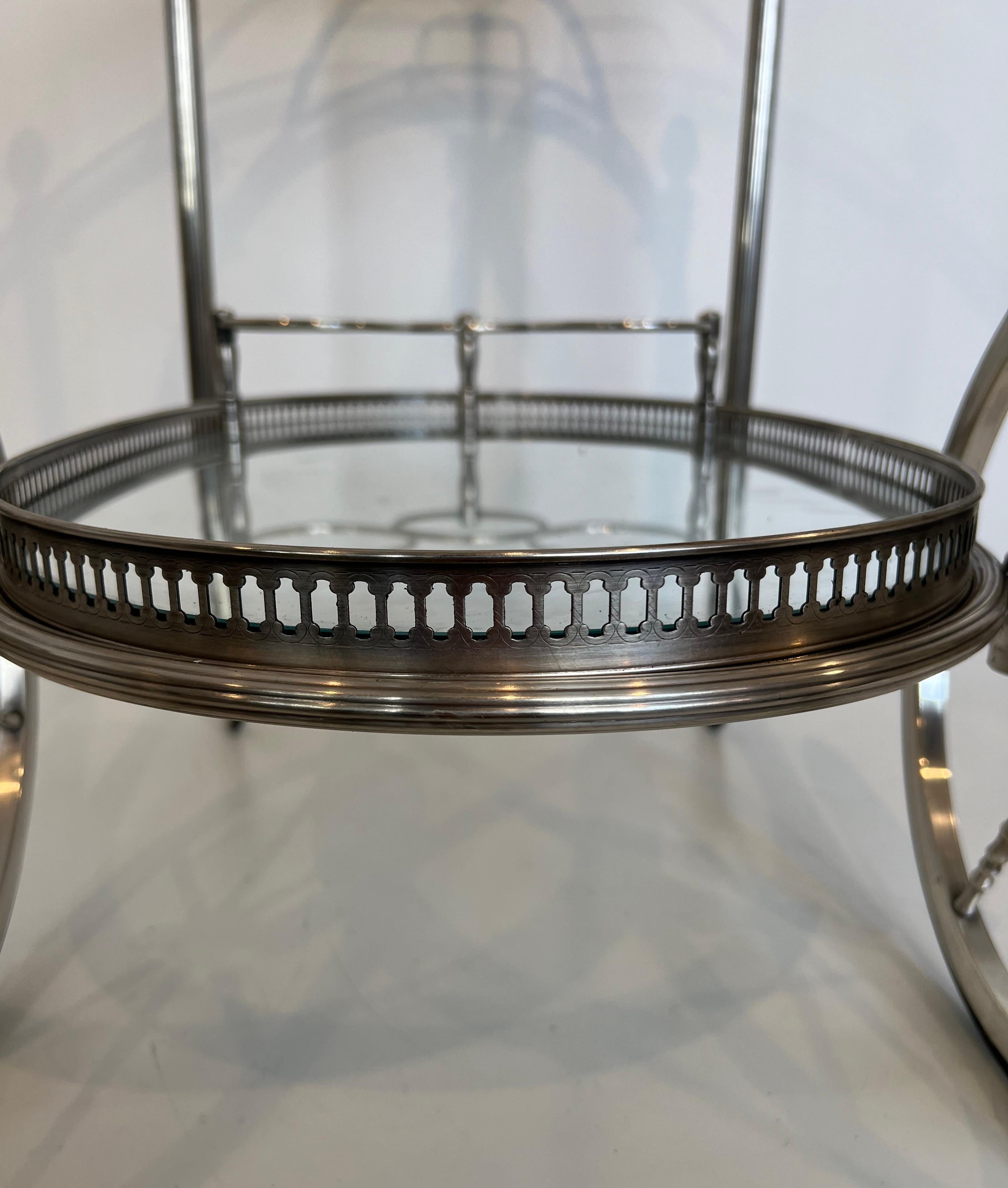 Oval Silvered Brass Drinks Trolley by Maison Bagués For Sale 12