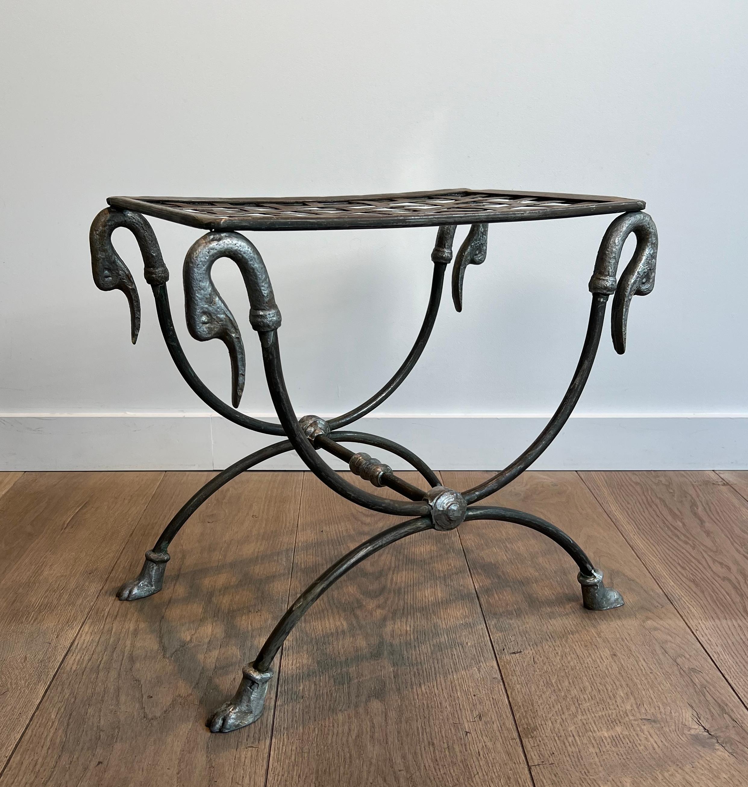 French Neoclassical Style Steel Curule Stool Attributed to Maison Jansen For Sale