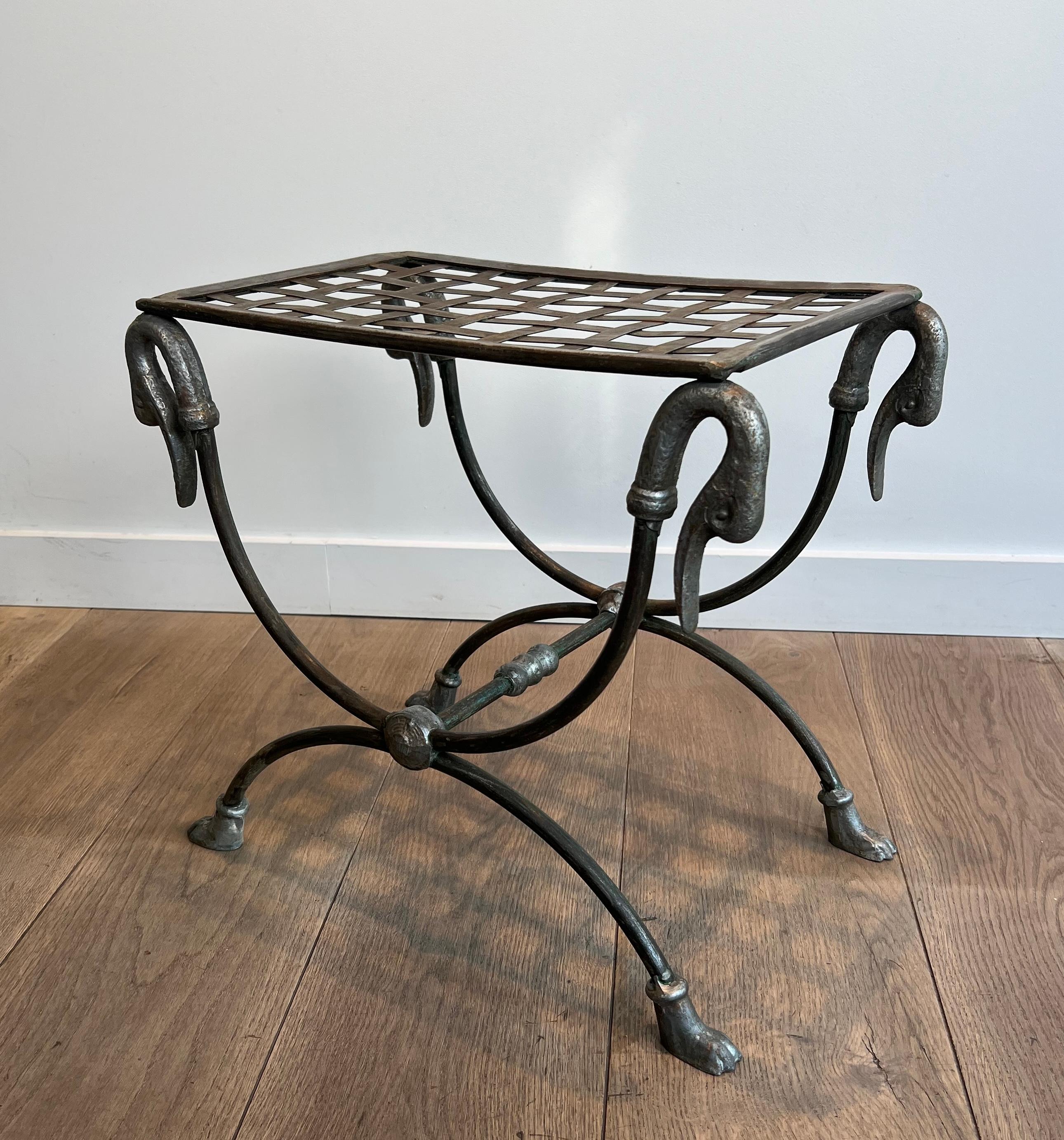 Neoclassical Style Steel Curule Stool Attributed to Maison Jansen For Sale 1