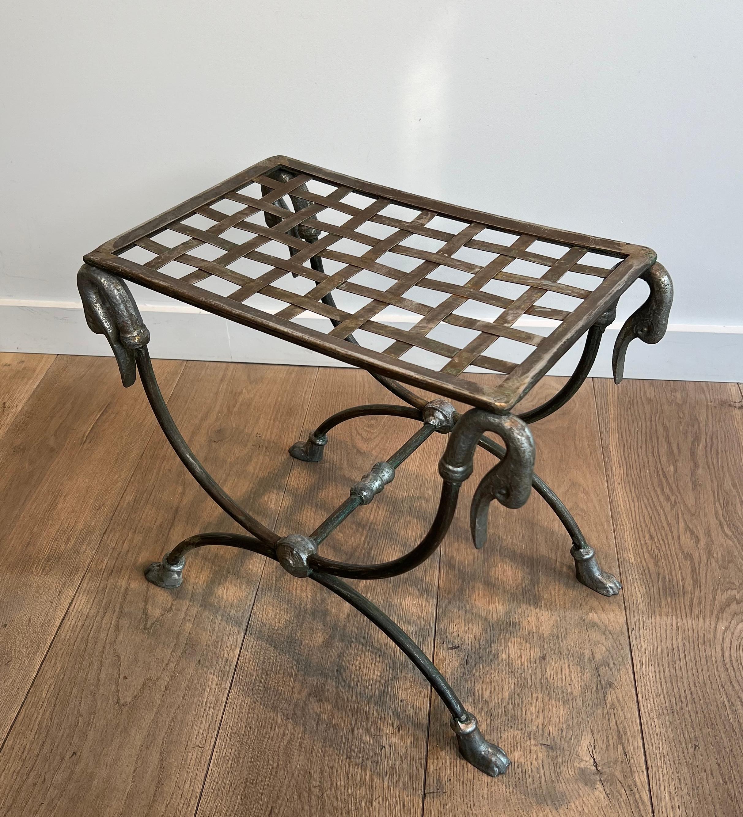 Mid-20th Century Neoclassical Style Steel Curule Stool Attributed to Maison Jansen For Sale
