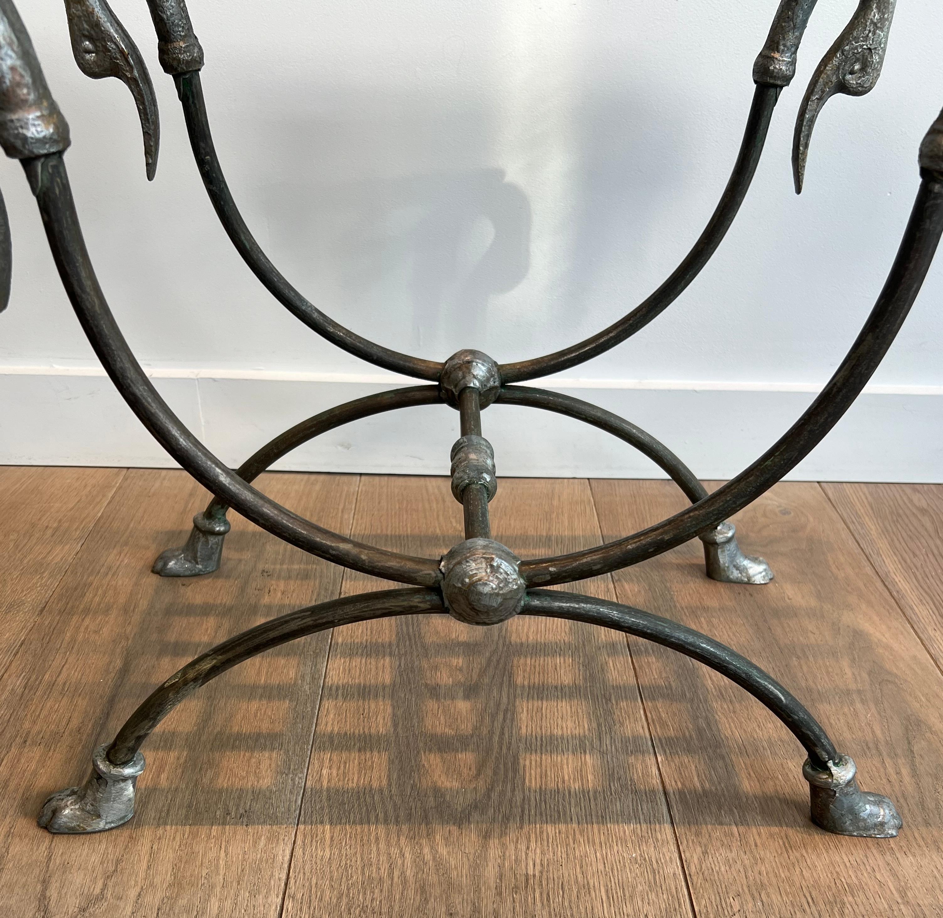 Neoclassical Style Steel Curule Stool Attributed to Maison Jansen For Sale 3