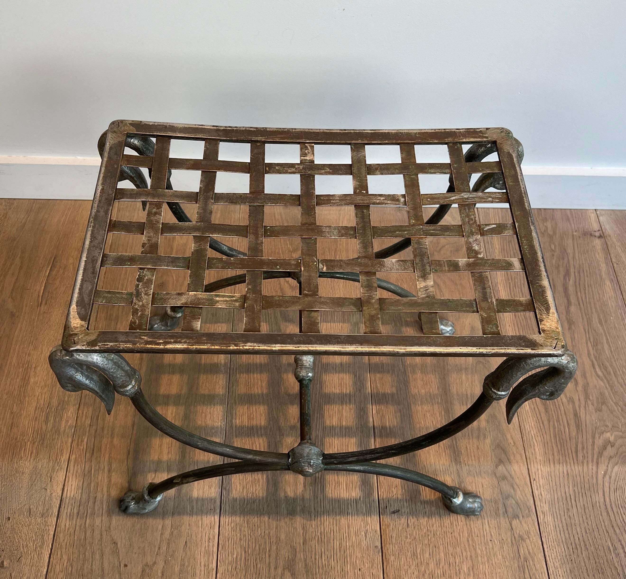 Neoclassical Style Steel Curule Stool Attributed to Maison Jansen For Sale 11