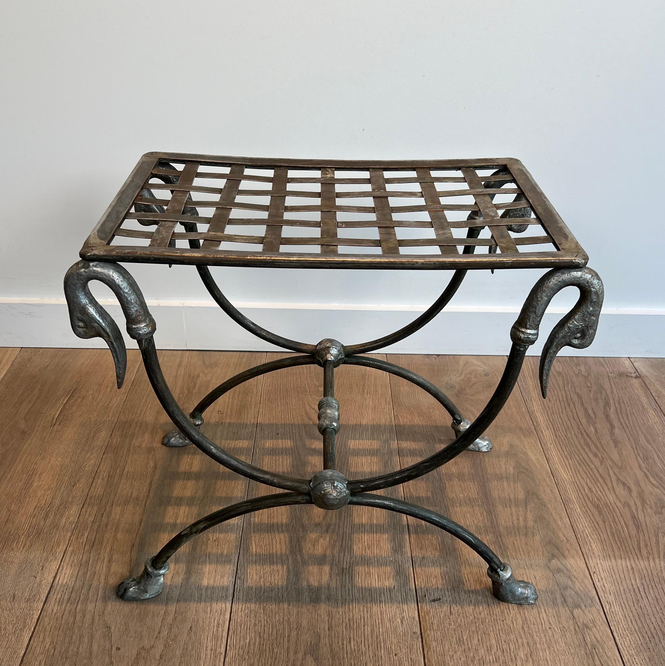 Neoclassical Style Steel Curule Stool Attributed to Maison Jansen For Sale 7