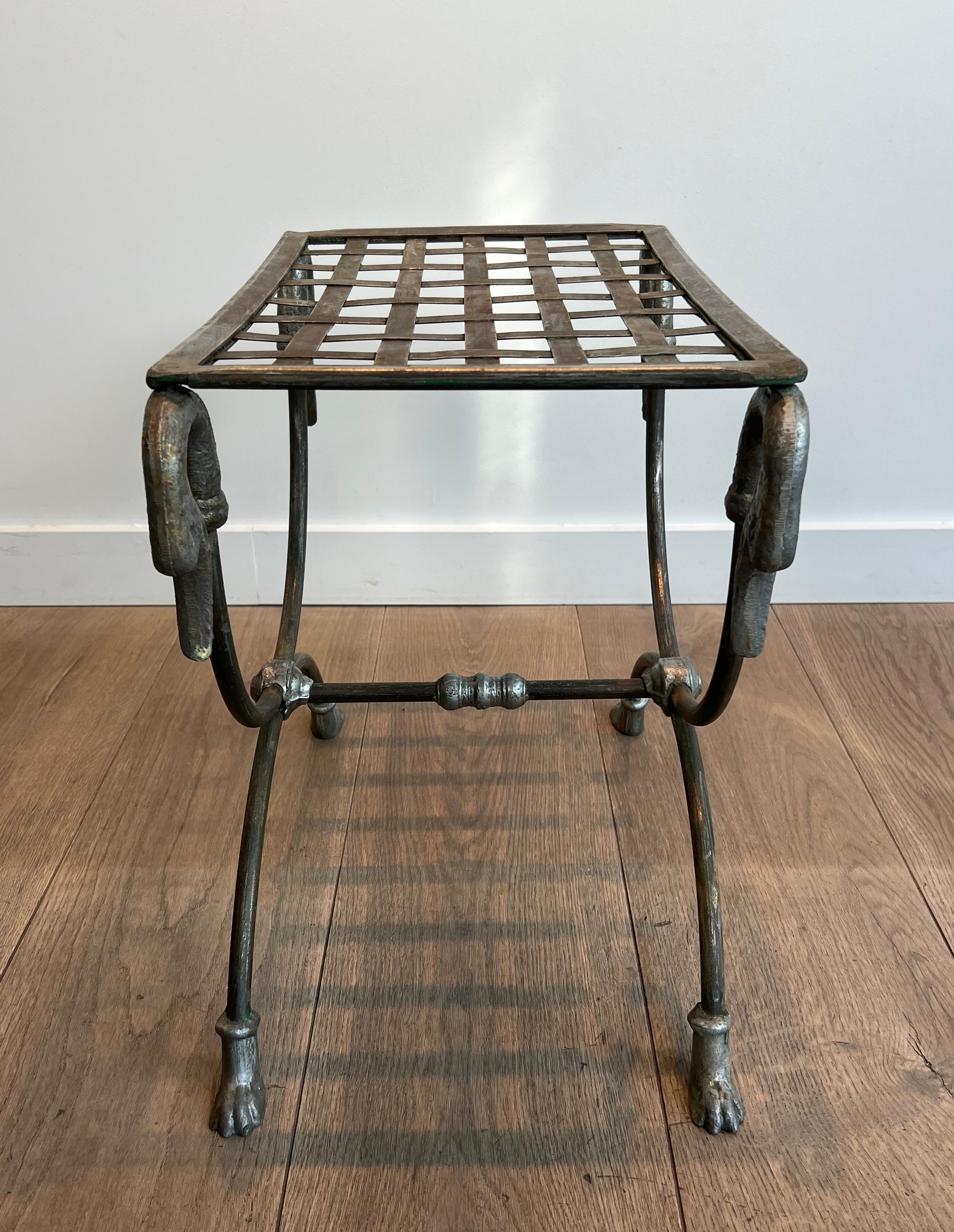 Neoclassical Style Steel Curule Stool Attributed to Maison Jansen For Sale 8