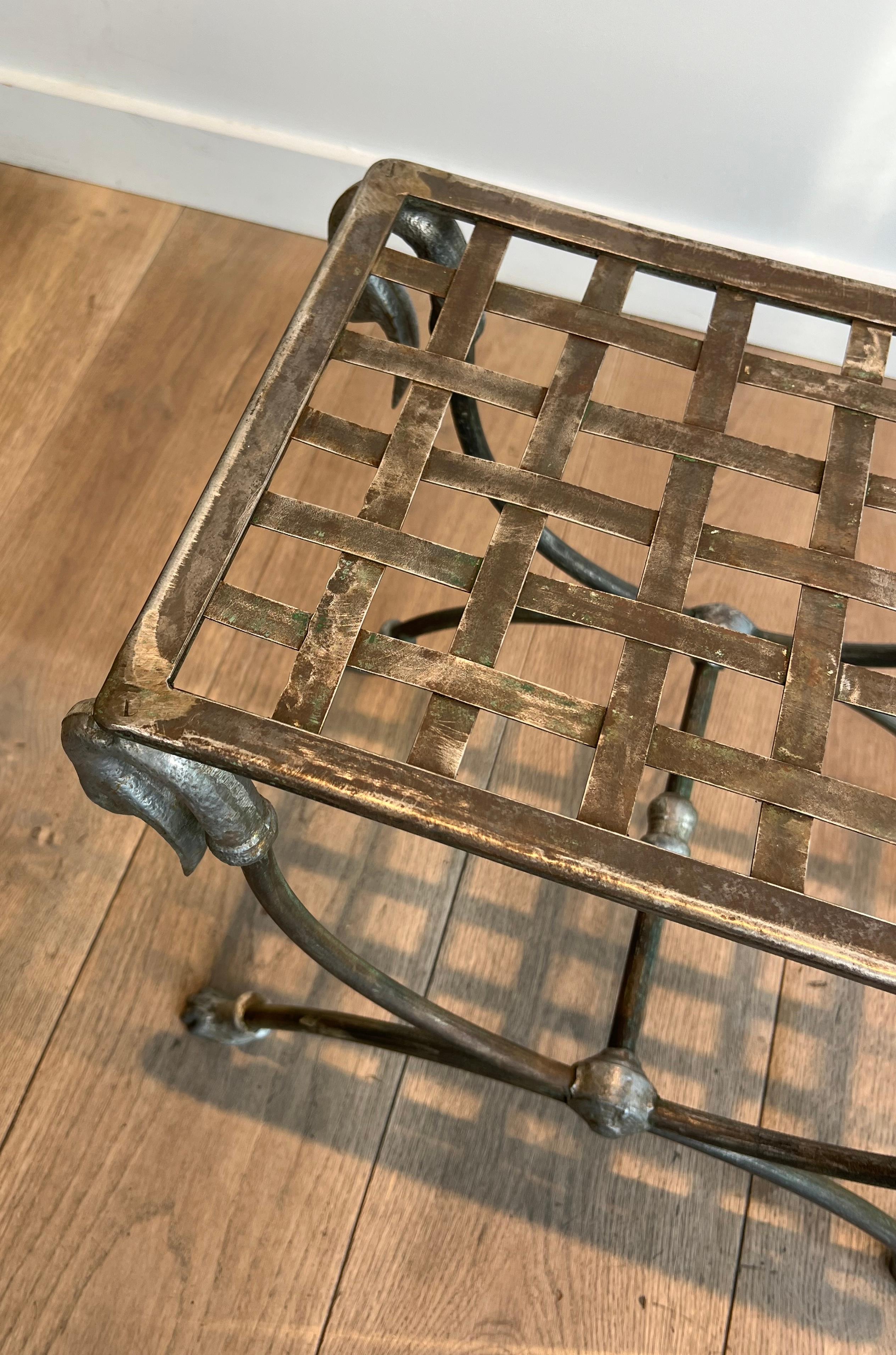 Neoclassical Style Steel Curule Stool Attributed to Maison Jansen For Sale 10