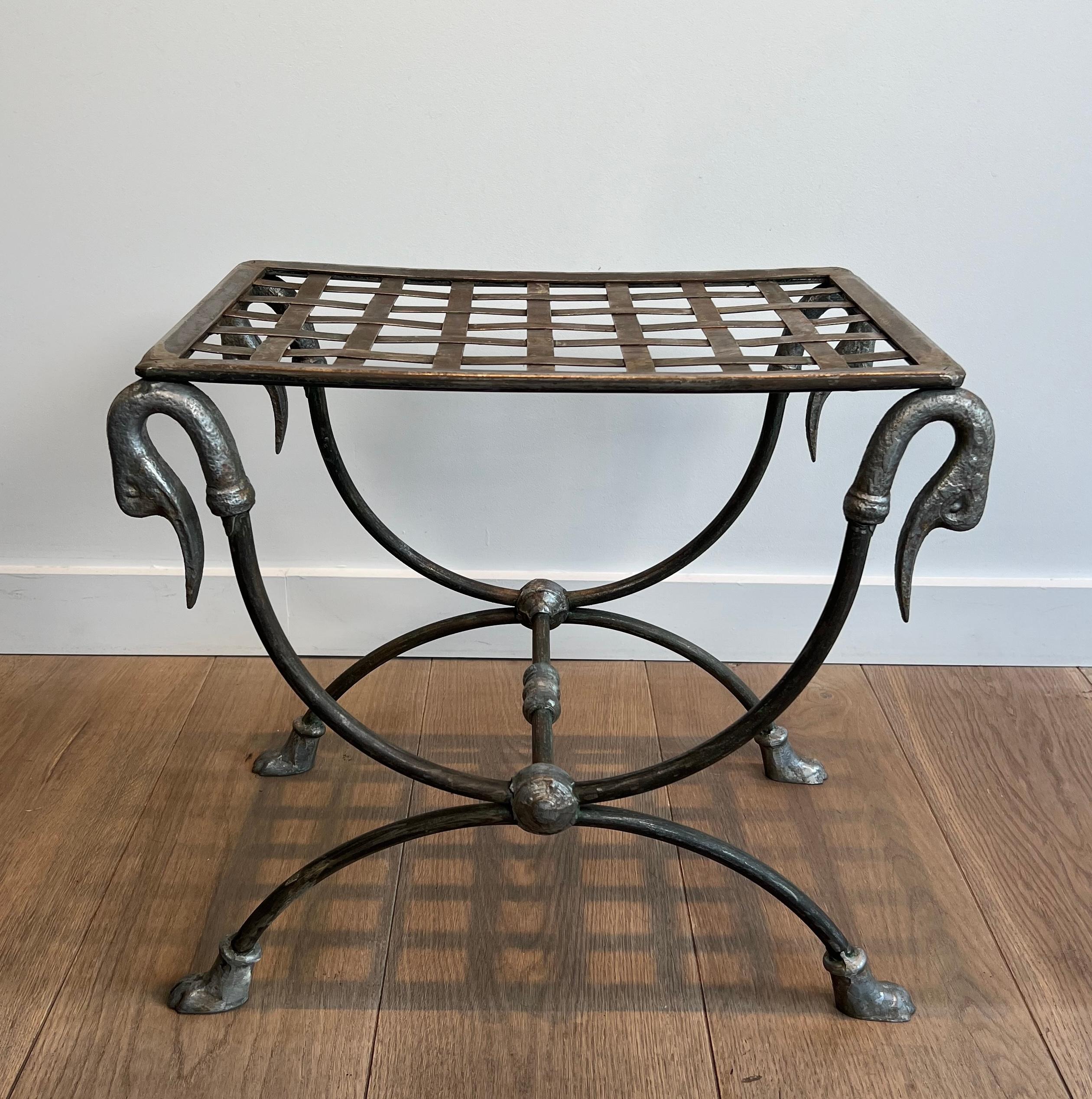 Neoclassical Style Steel Curule Stool Attributed to Maison Jansen For Sale 15