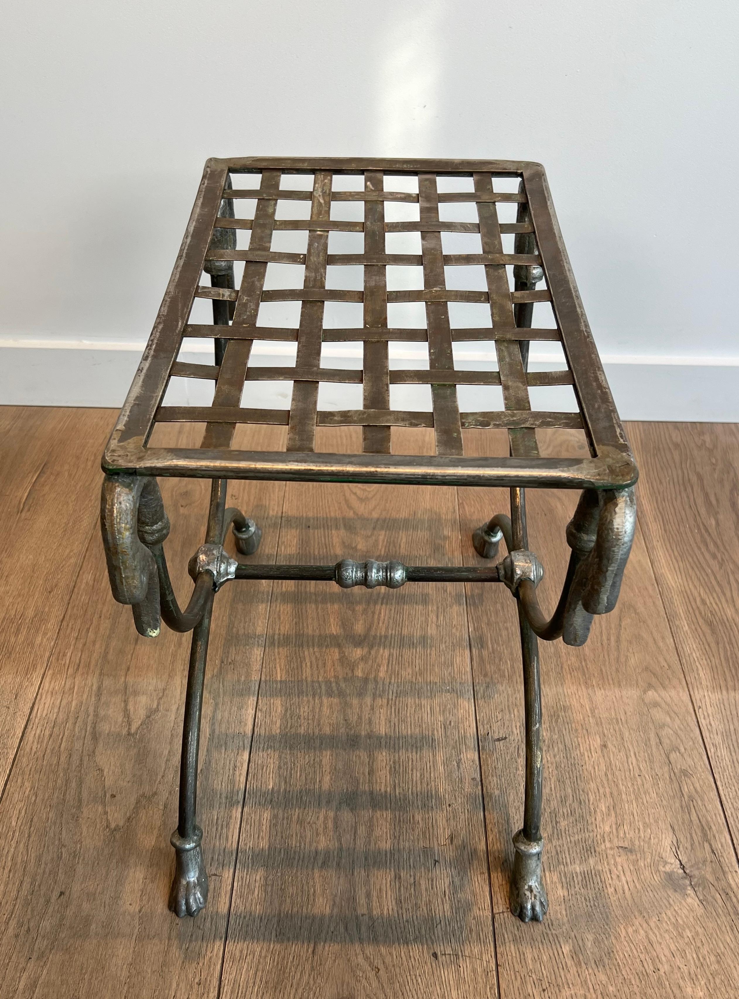 Neoclassical Style Steel Curule Stool Attributed to Maison Jansen For Sale 9