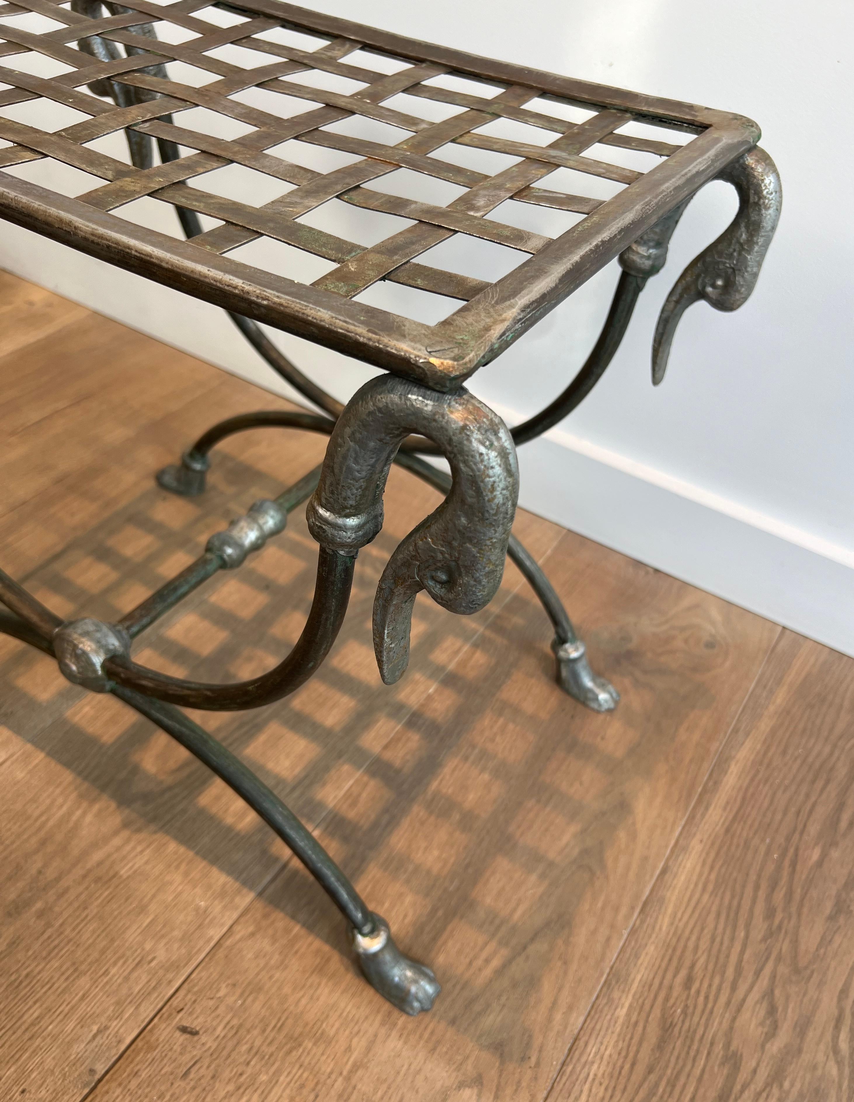 Neoclassical Style Steel Curule Stool Attributed to Maison Jansen For Sale 13