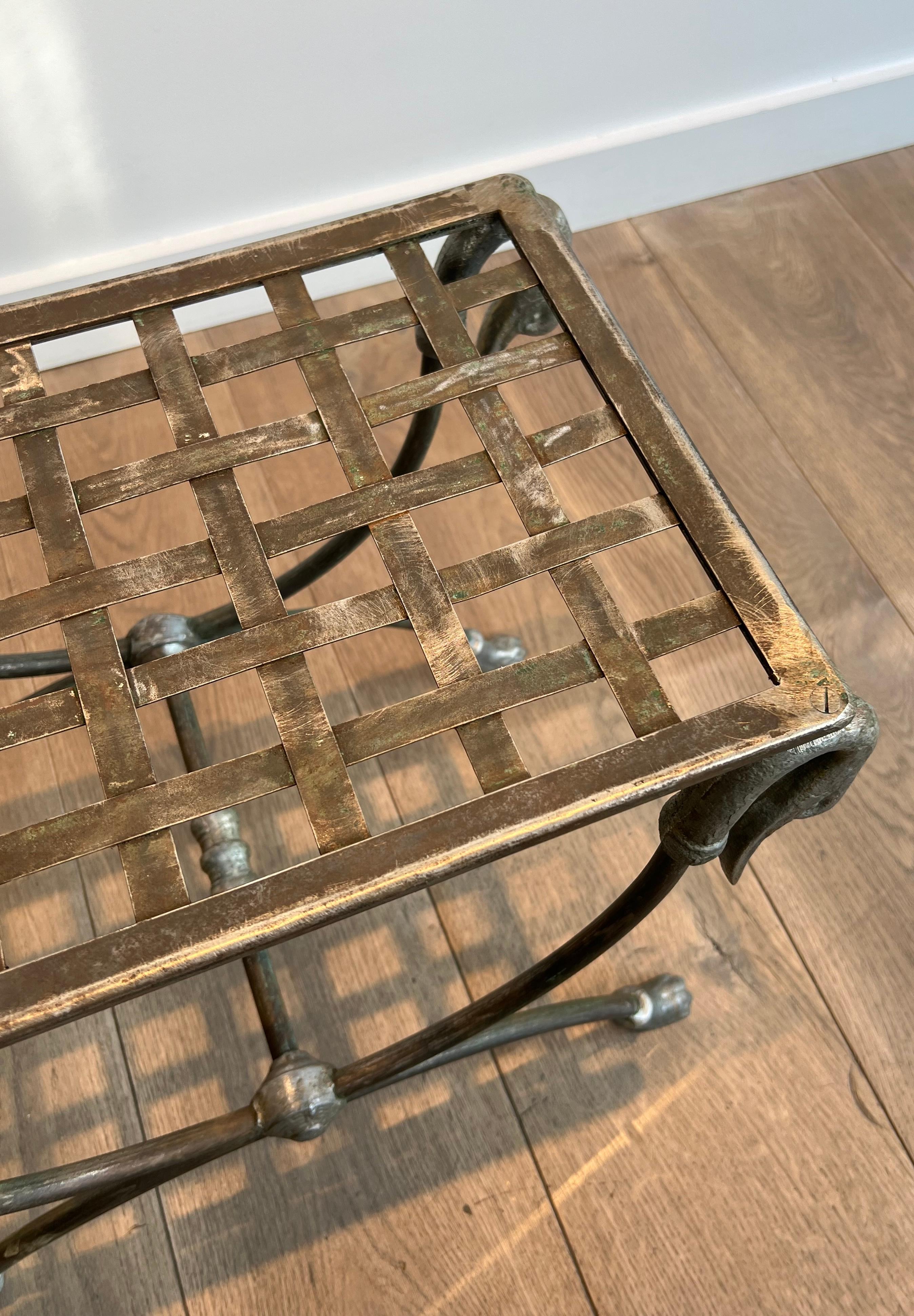 Neoclassical Style Steel Curule Stool Attributed to Maison Jansen For Sale 12