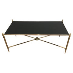 Neoclassical Brass Coffee Table with Black Lacquered Glass, French, circa 1940