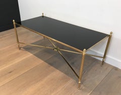 Neoclassical Brass Coffee Table with Black Lacquered Glass, French, circa 1940