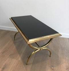 Attribuée à Raymond Subes, Table basse néoclassique en bronze et Bast