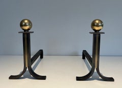 Pair of Modernist Andirons in the Style of Jacques Adnet