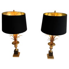 Pair of Palm Tree Chrome and Brass Neoclassical Style Wal  Lights