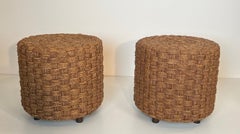 Pair of Rope Stools with Wooden Round Feet in the Style of Audoux-Minet