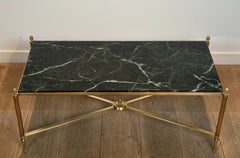Neoclassical Style Brass Coffee Table with Green Marble Top by Maison Jansen