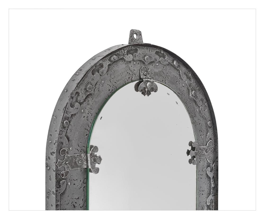 Rare Antique French Wrought Iron Mirror, Gothic Style, circa 1950 In Good Condition For Sale In Paris, FR