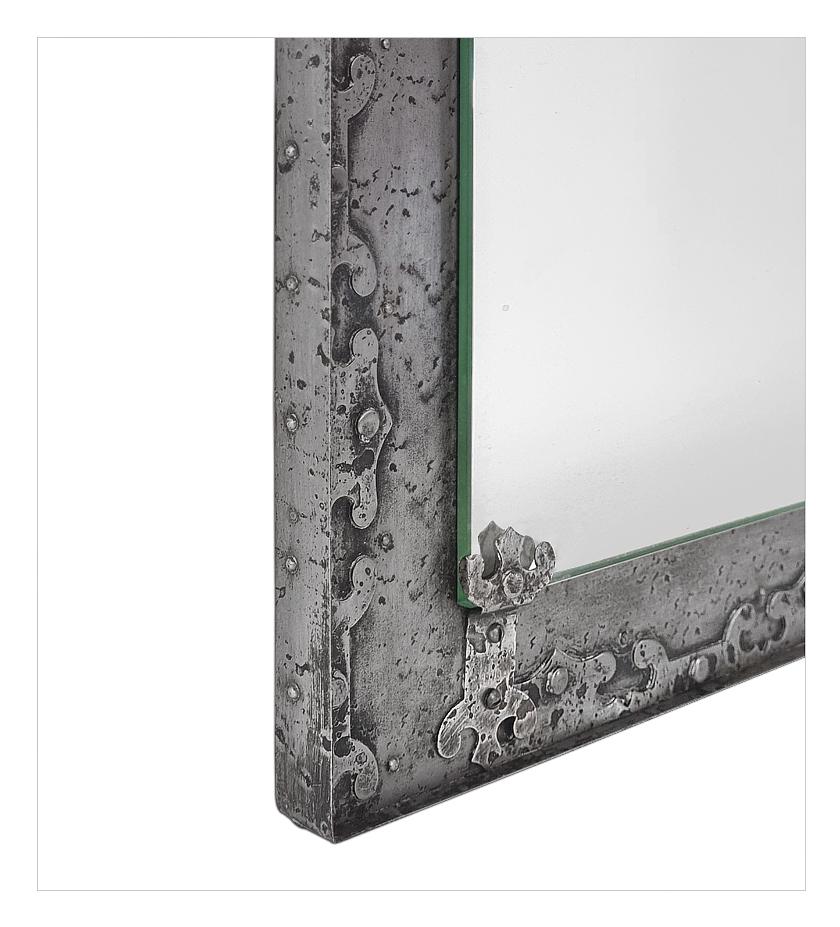 Metal Rare Antique French Wrought Iron Mirror, Gothic Style, circa 1950 For Sale