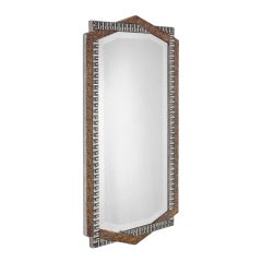 Antique French Art Deco Mirror, Geometric Decor Silvered & Coppered, circa 1932