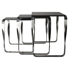 Nest Side Table, Aged Silver & Black Glass, Contemporary Design